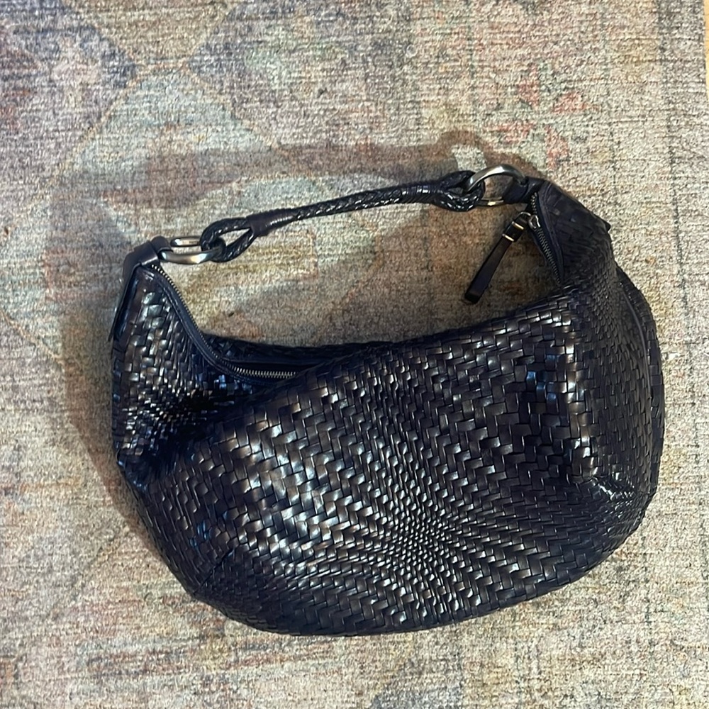 Cole haan Genevieve navy leather woven hobo bag